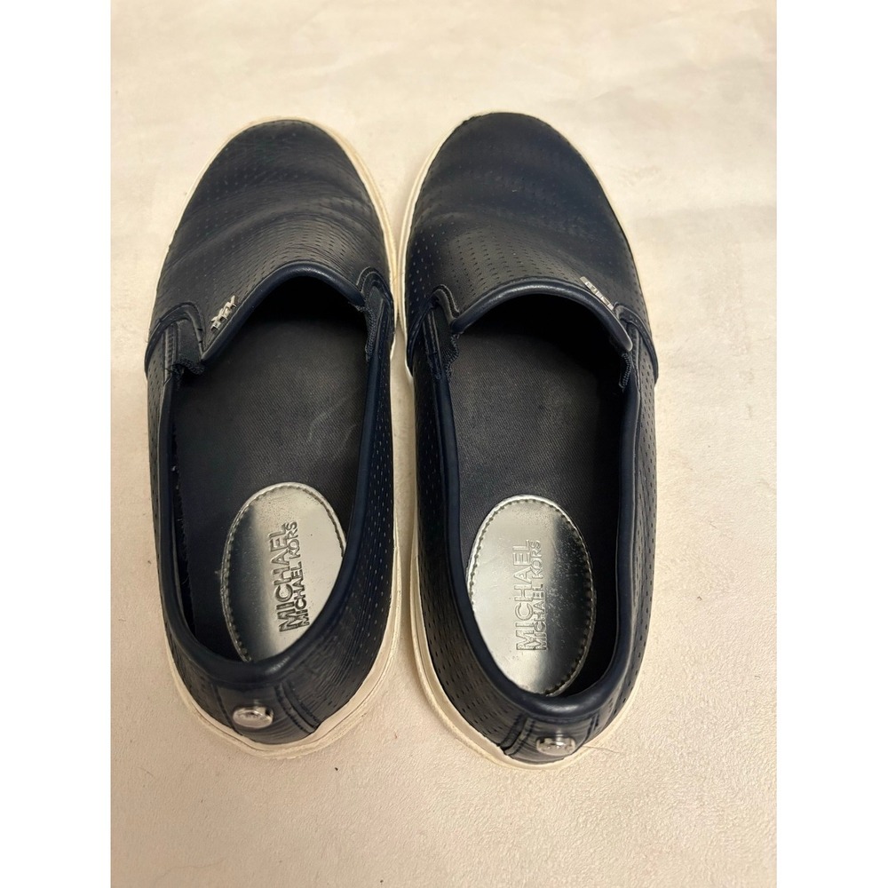 Michael Kors Navy‎ Blue Perforated Leather Slip On Sneakers Womens 8.5M
